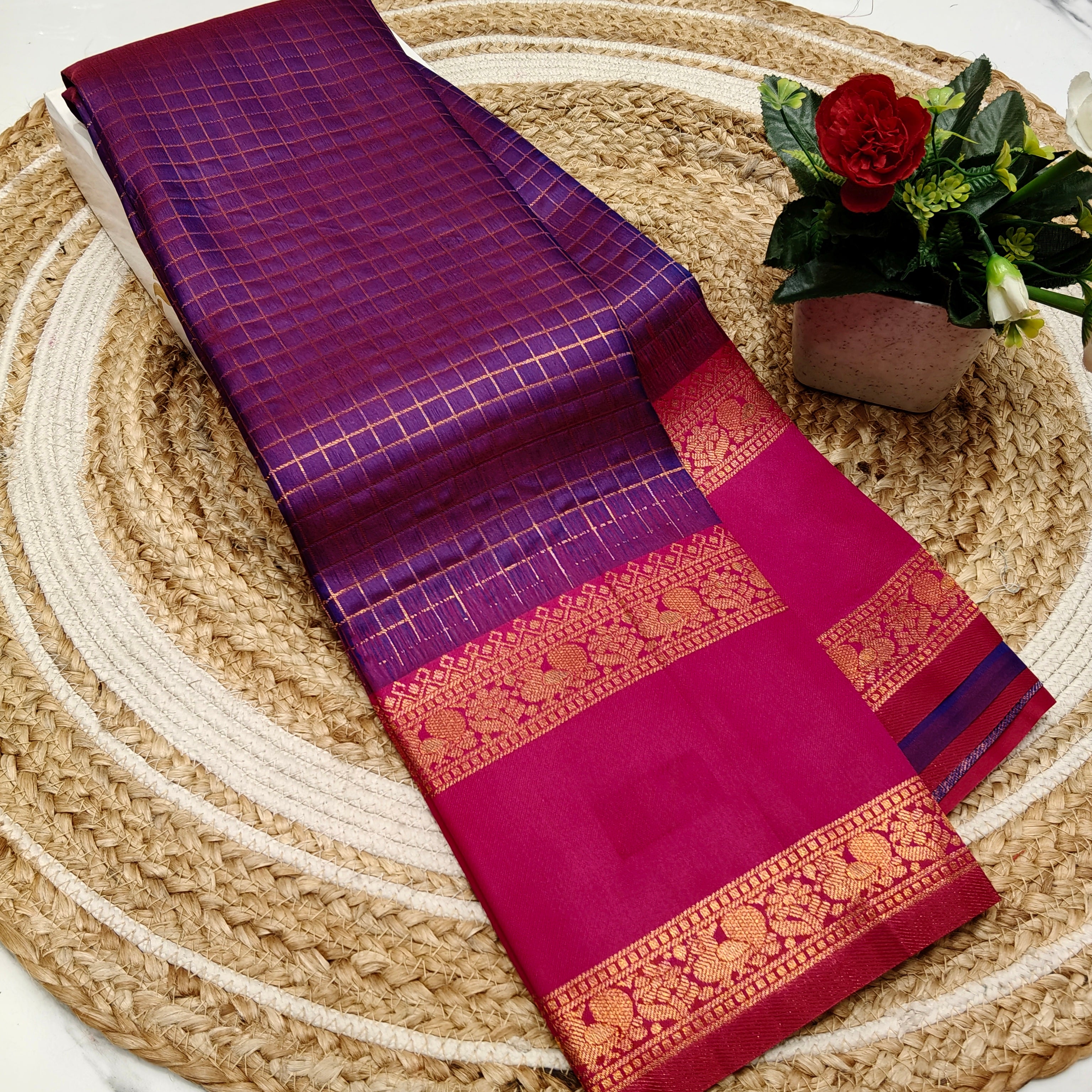 Own Production Traditional CHEKED Silk Saree