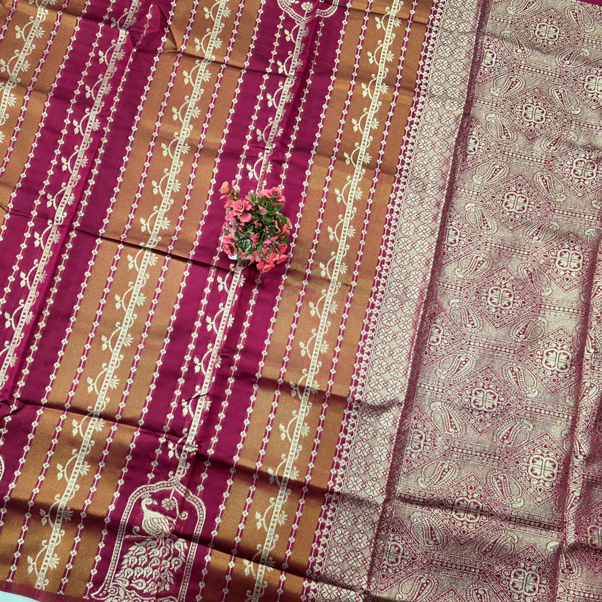 Silver Zari Vairaoosi Design Silk Saree