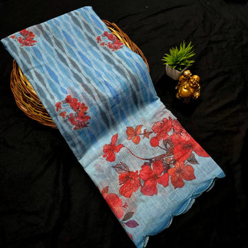 Linen Embroidery Printed Saree