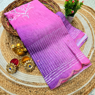 Soft Linen cotton Mirror work Saree