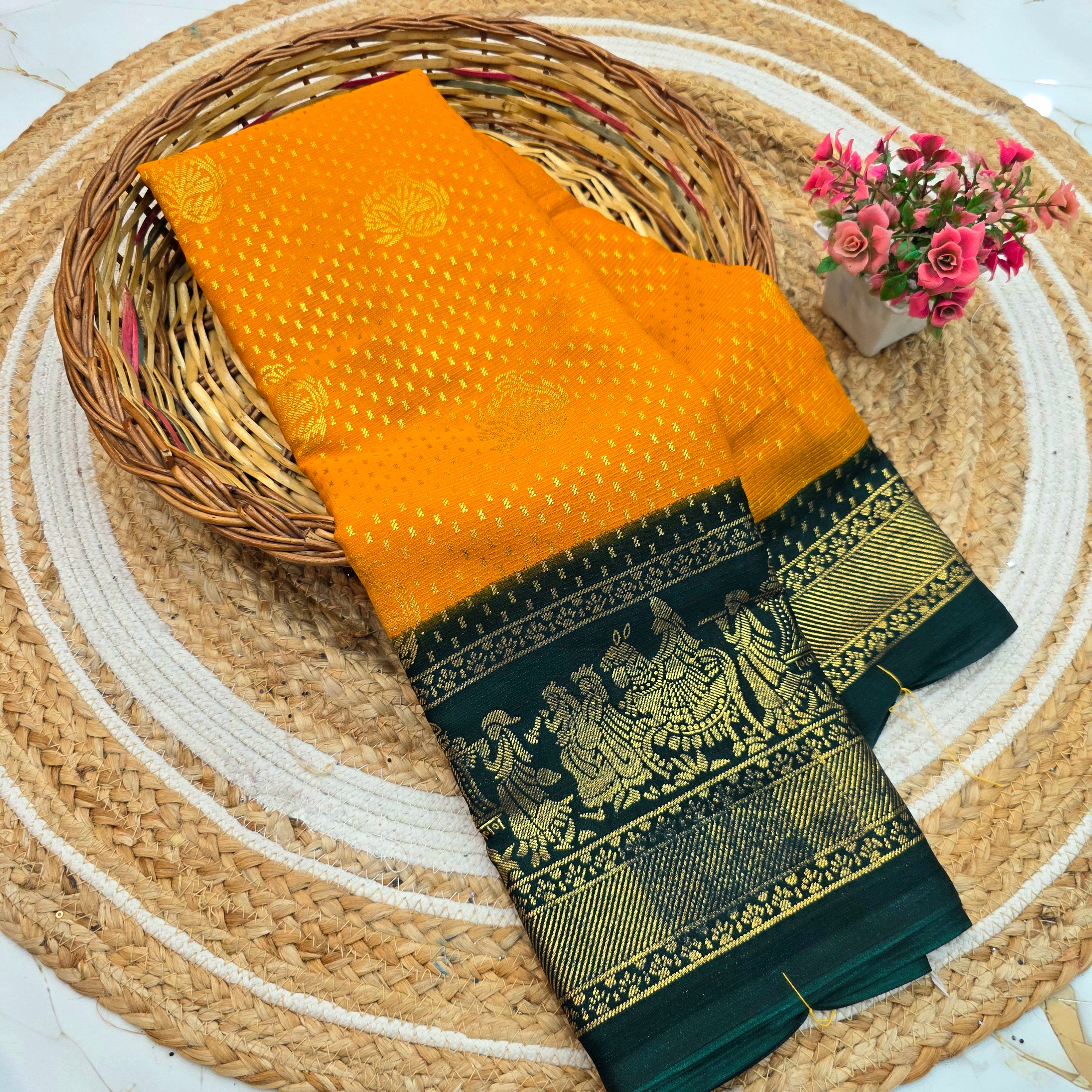 New Checked Foil Work Saree