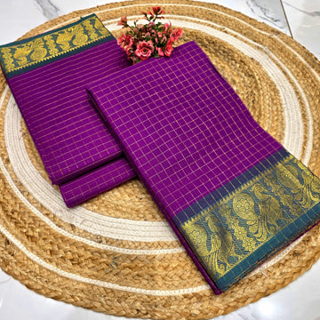 Pure Checked Cotton Saree
