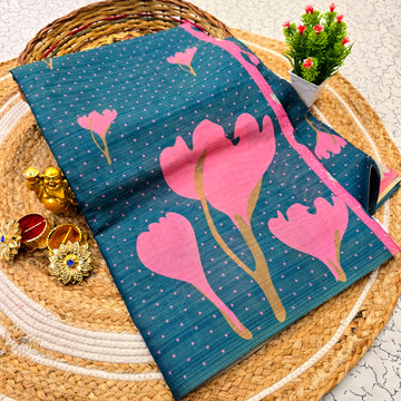 Floral Printed Linen Cotton Saree