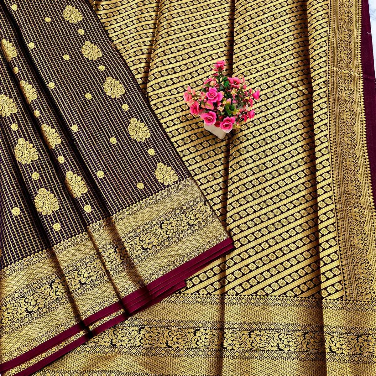 Trending Coffee Brown Checked Silk Saree