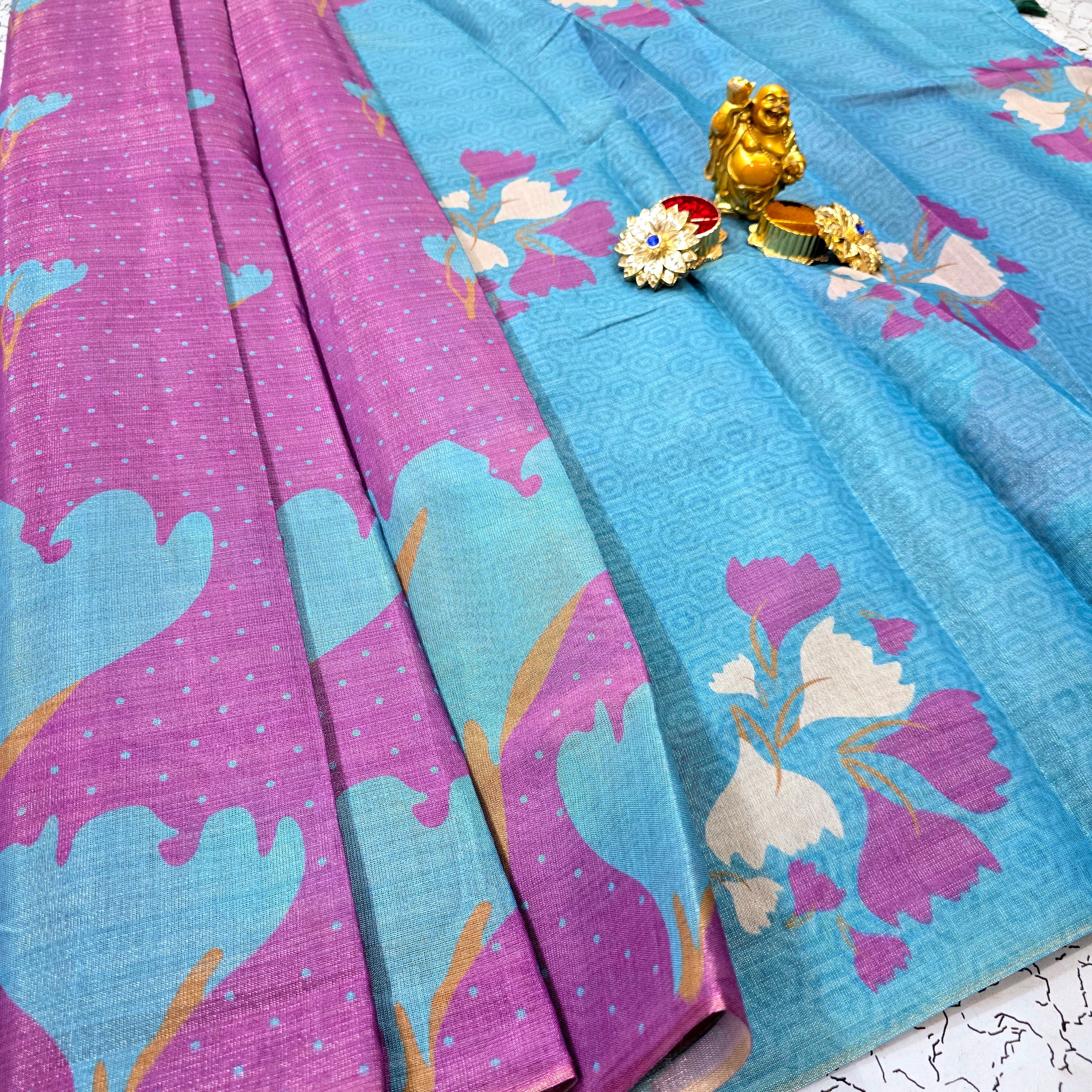 Floral Printed Linen Cotton Saree