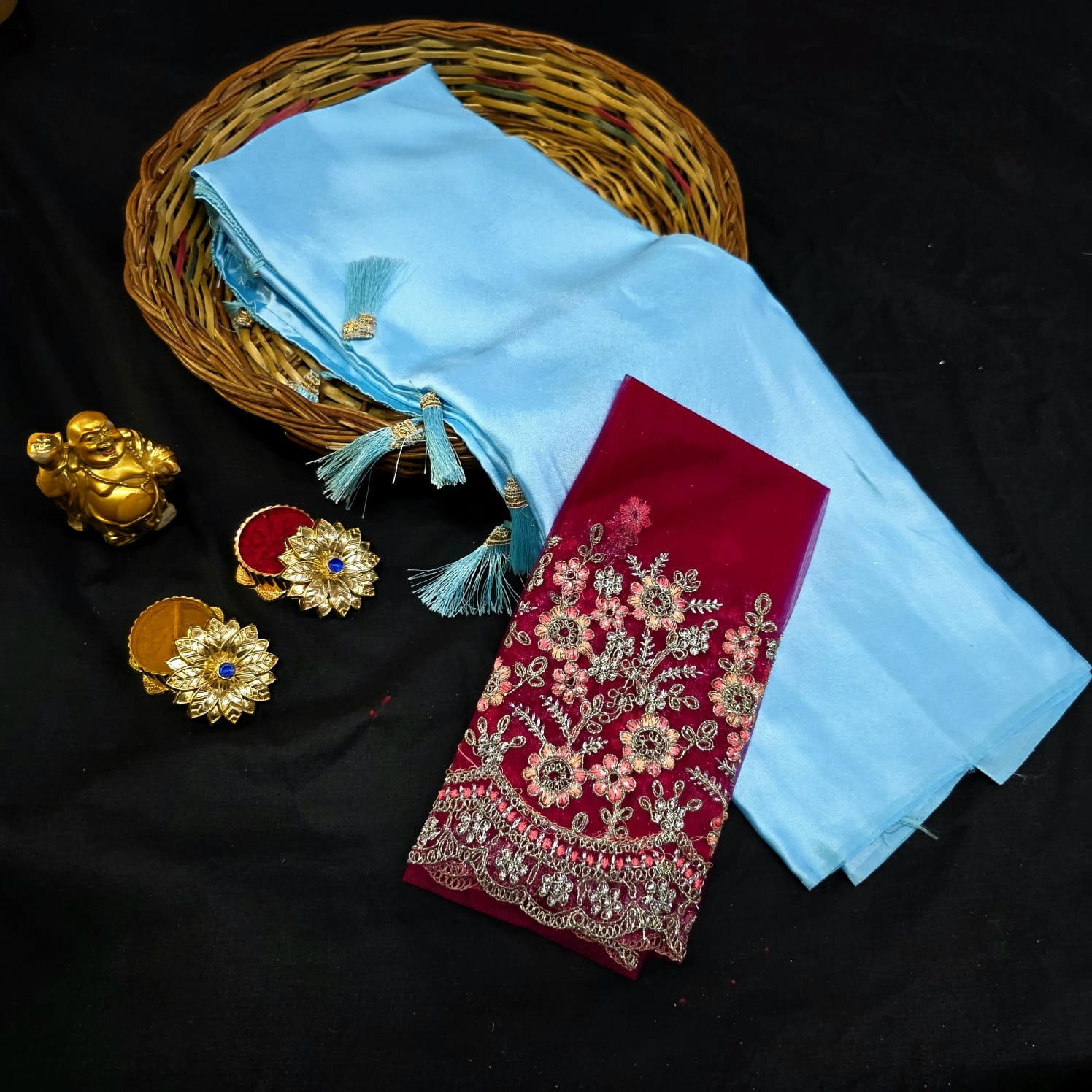 Satin Blouse work Saree
