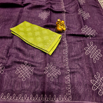 Linen Cotton Kolam Design Saree