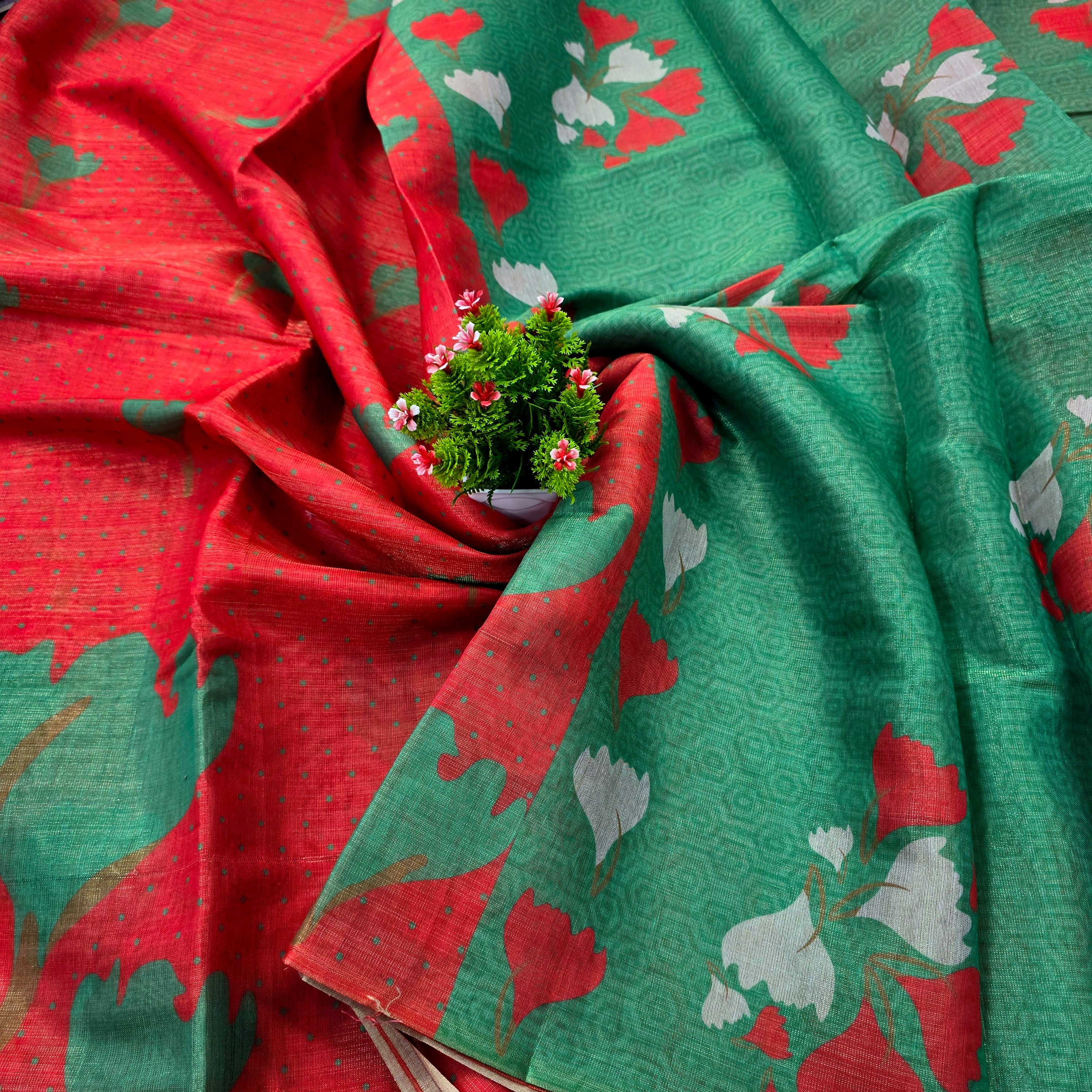 Floral Printed Linen Cotton Saree