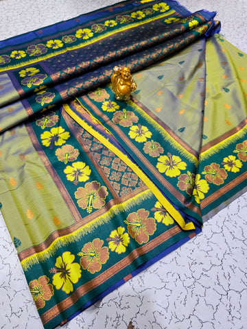 Soft Silk Hibiscus Flower Design – light green