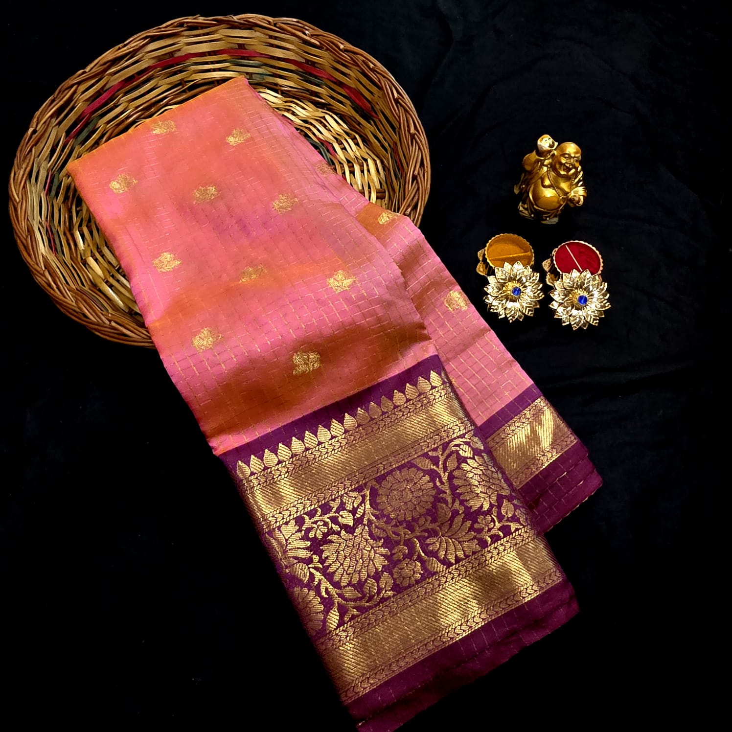 Traditional checked Zari Work Saree