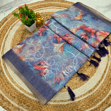 Premium Floral Linen Cotton Saree