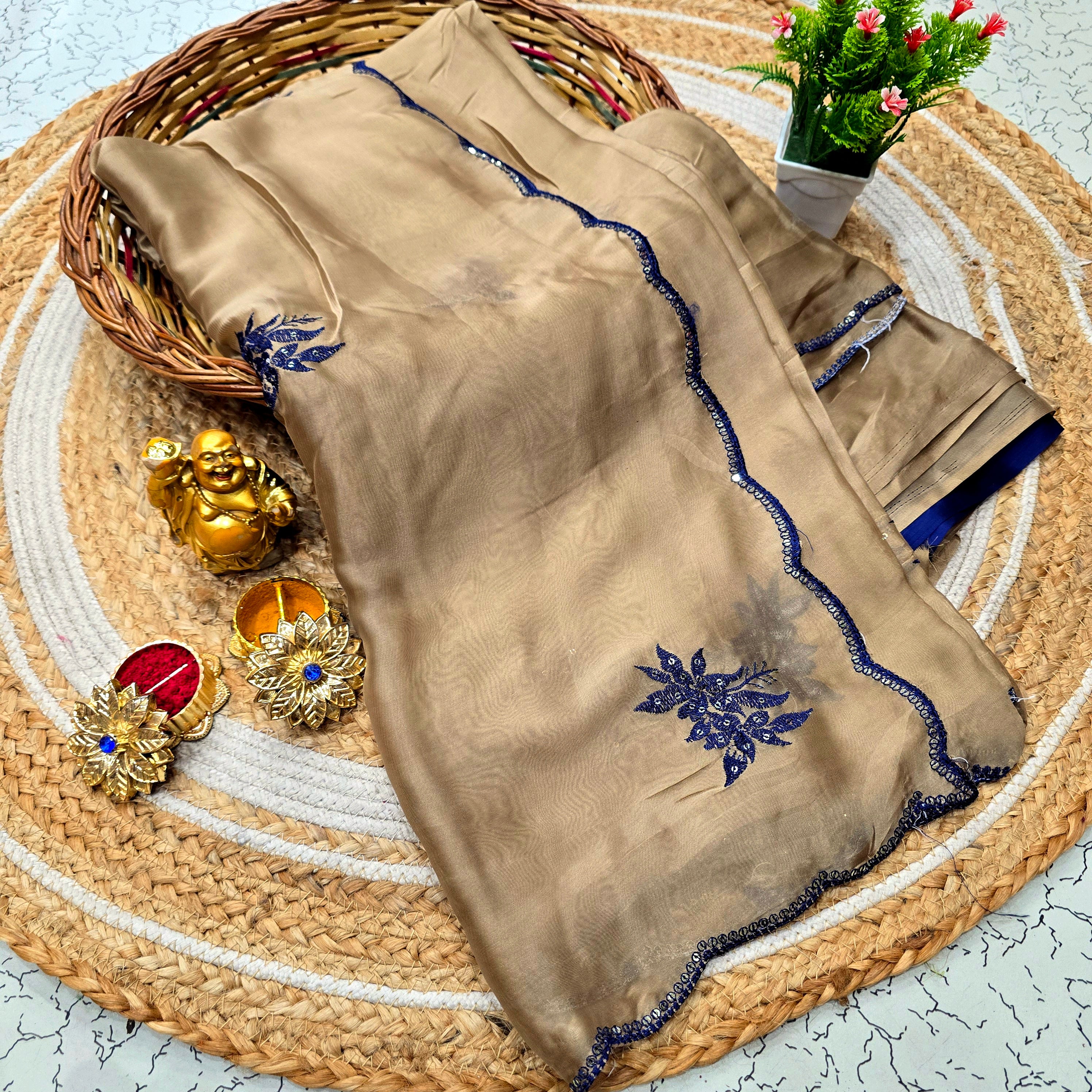 Elegant Georgette Embroidery Work Saree
