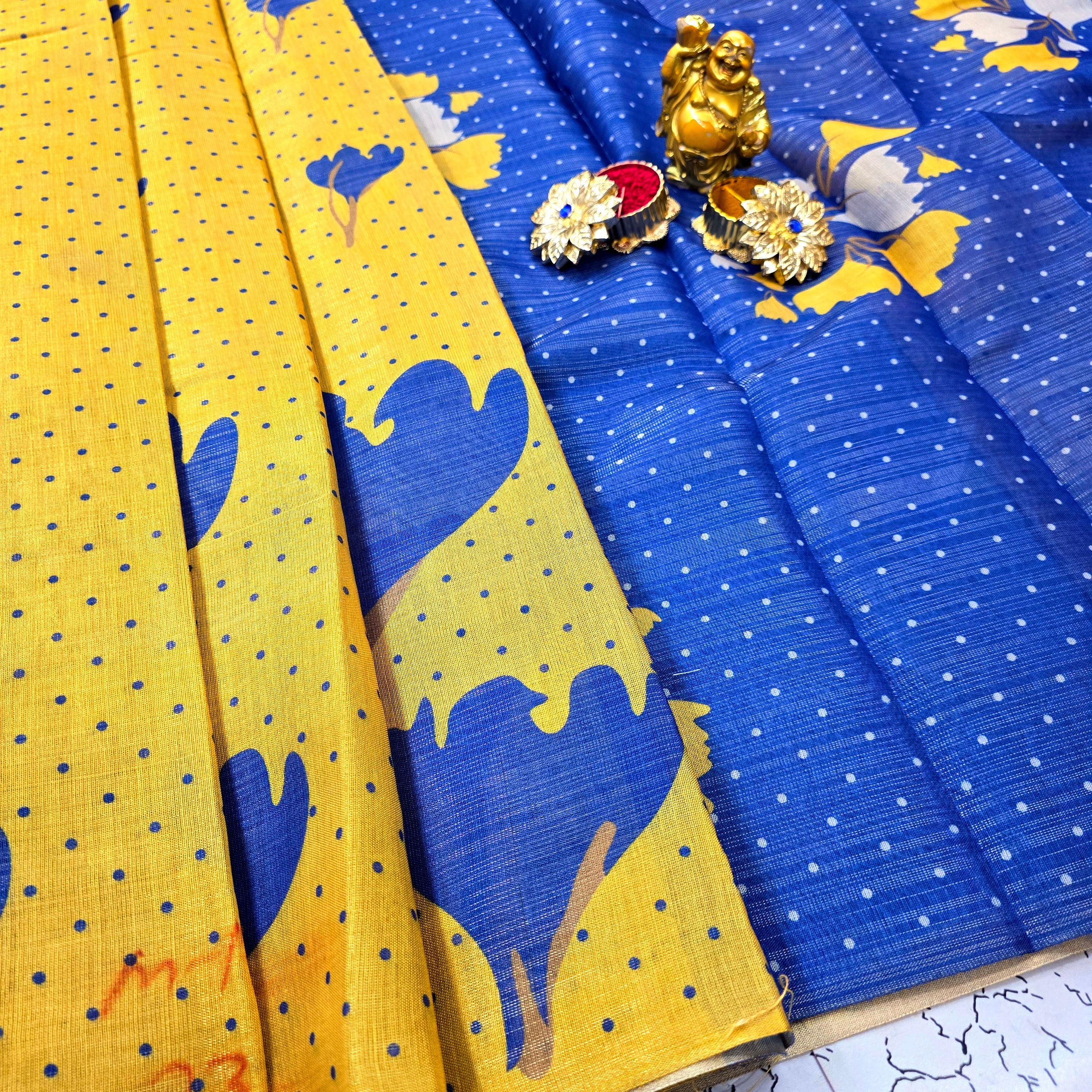 Floral Printed Linen Cotton Saree