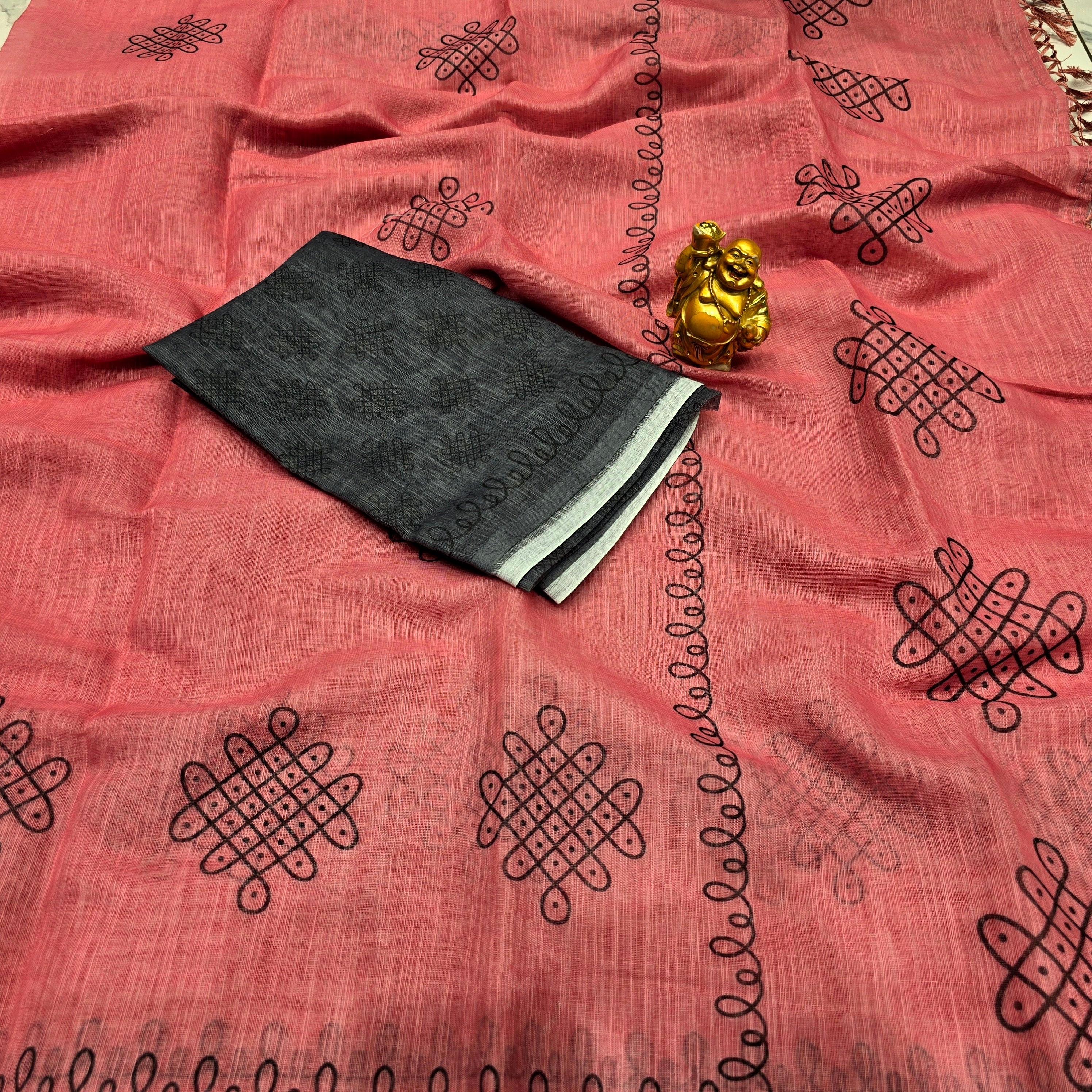 Linen Cotton kolam Design Saree