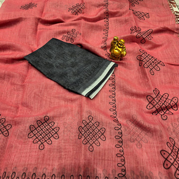 Linen Cotton kolam Design Saree
