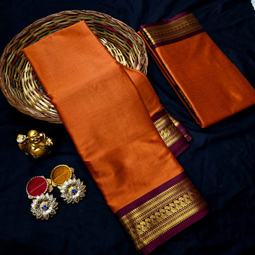 Rust Orange Zari Border Saree