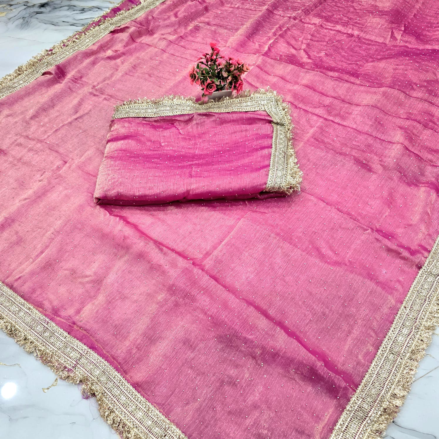 Space Silk Saree with Stone Work