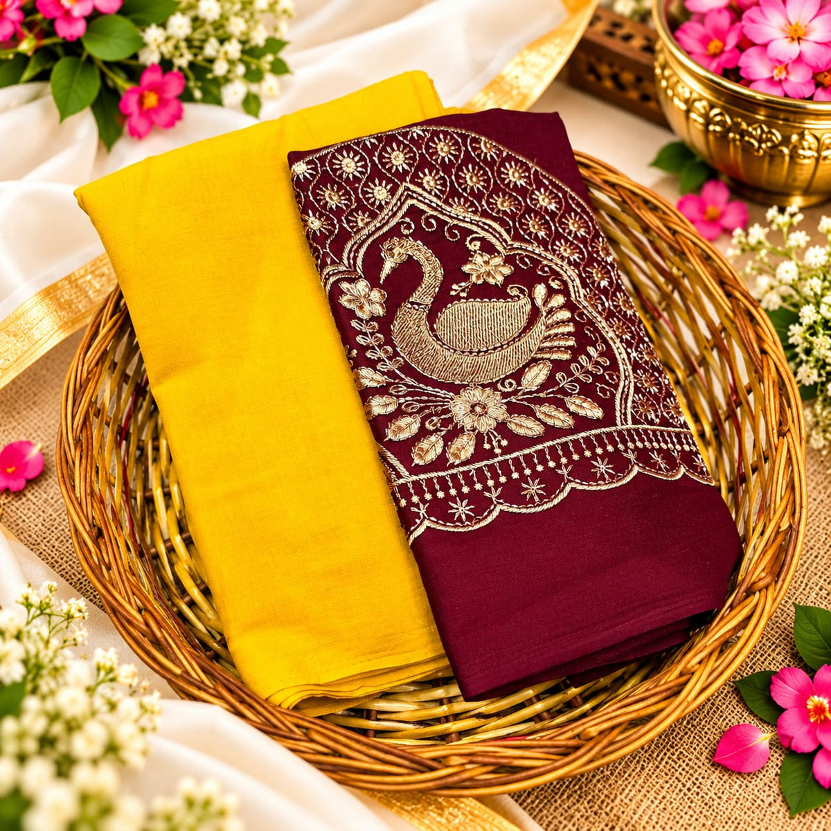 Crush Silk Saree With Embroidered Work Blouse