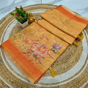 Premium Floral Linen Cotton Saree