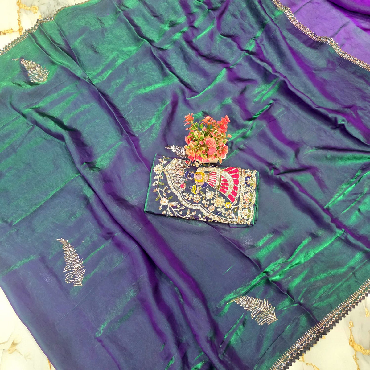 Party Wear Embroidered Space Silk Saree