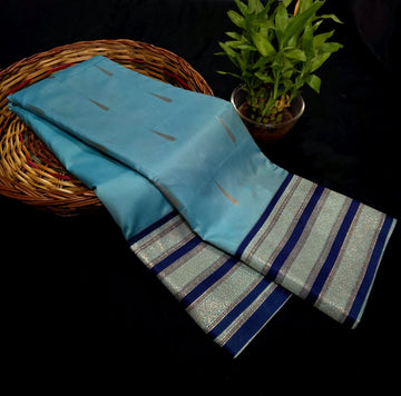 Luxury Semi Soft Silk Thilagam Design – Sky-blue
