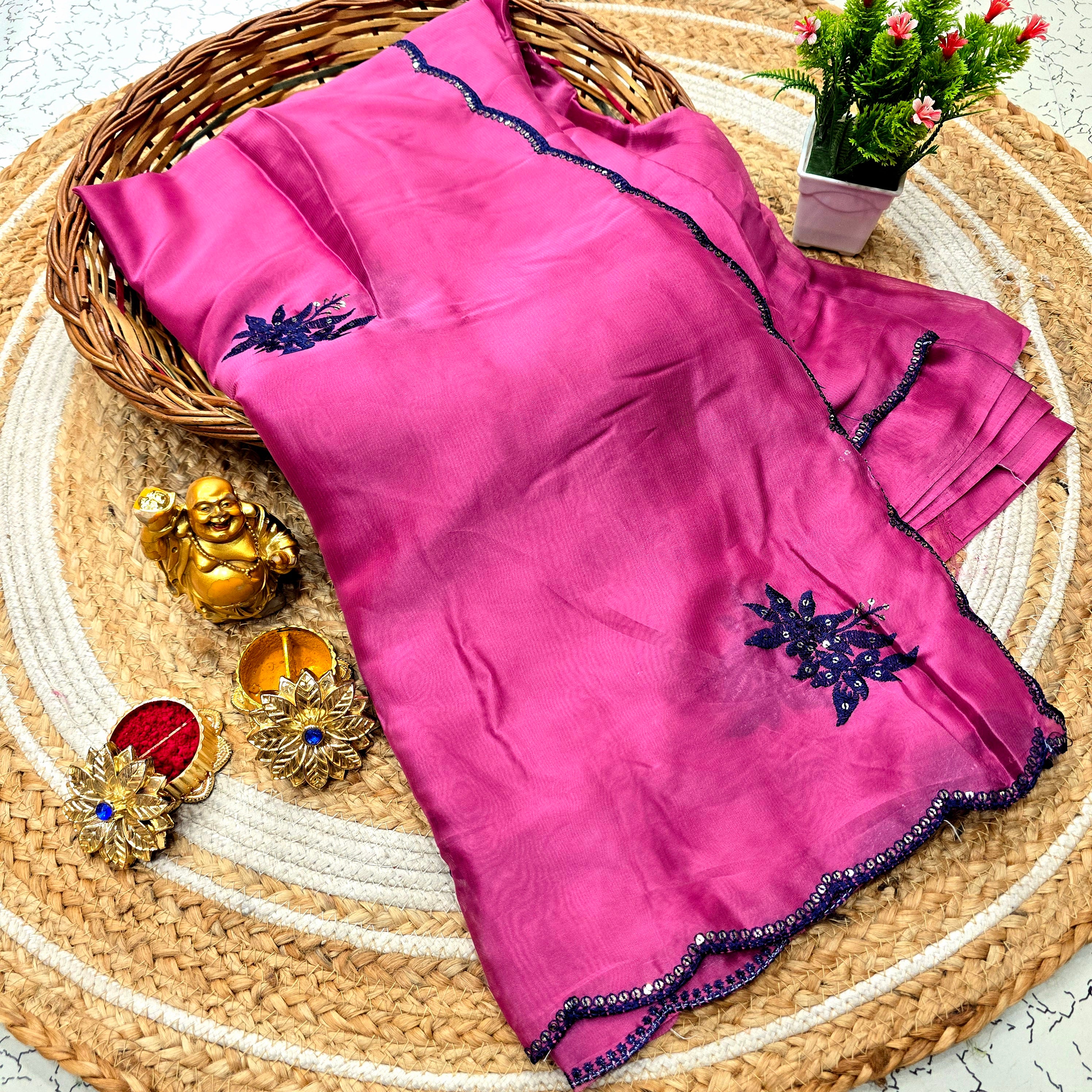 Elegant Georgette Embroidery Work Saree