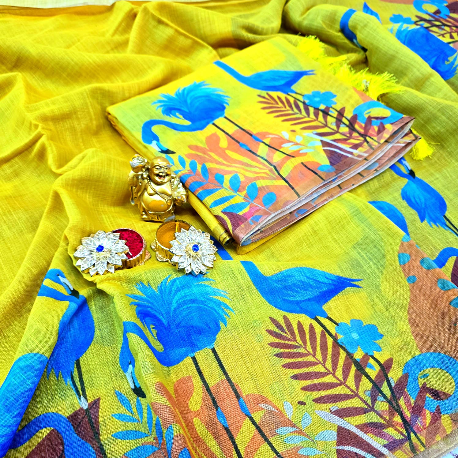 Linen Cotton with Duck Design Saree