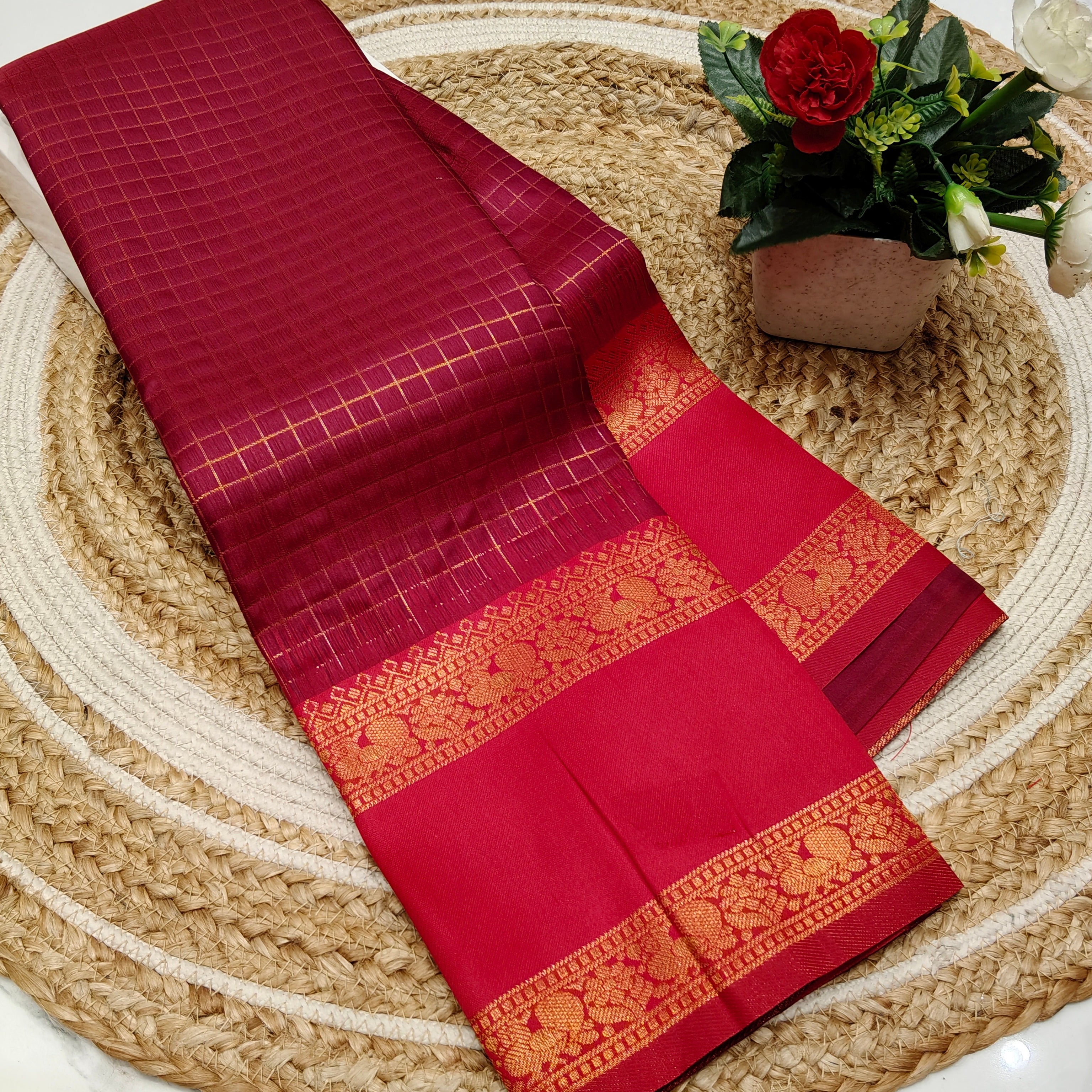 Own Production Traditional CHEKED Silk Saree