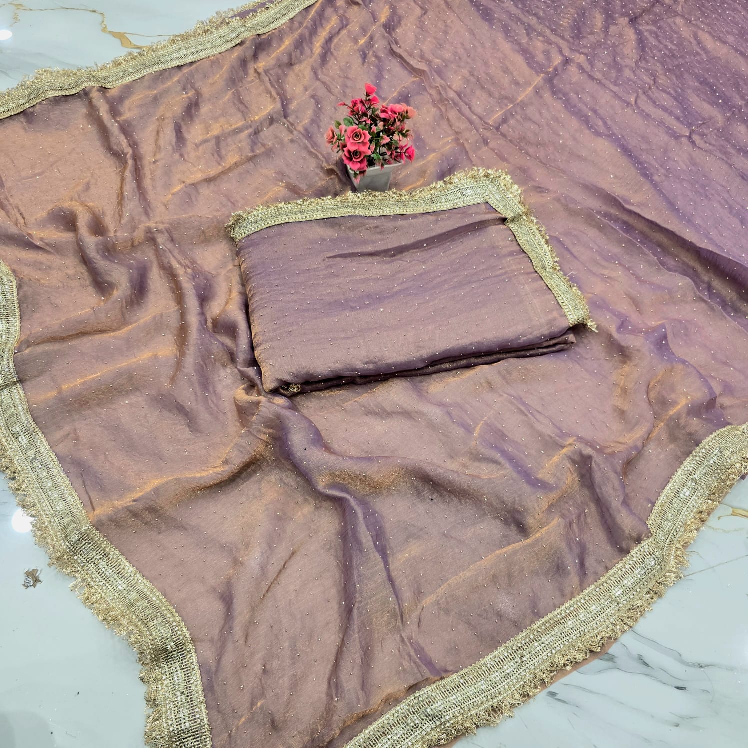 Space Silk Saree with Stone Work