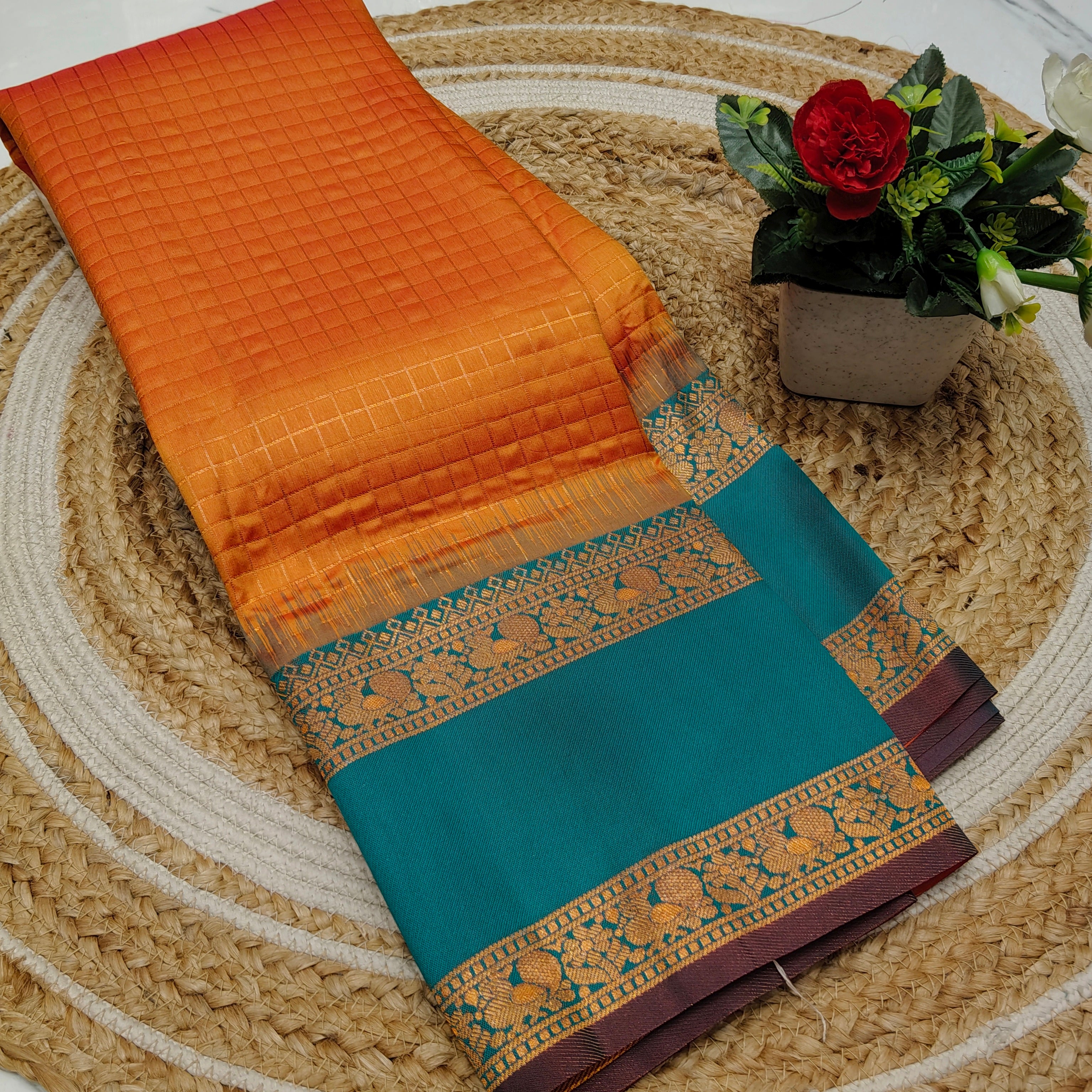 Own Production Traditional CHEKED Silk Saree