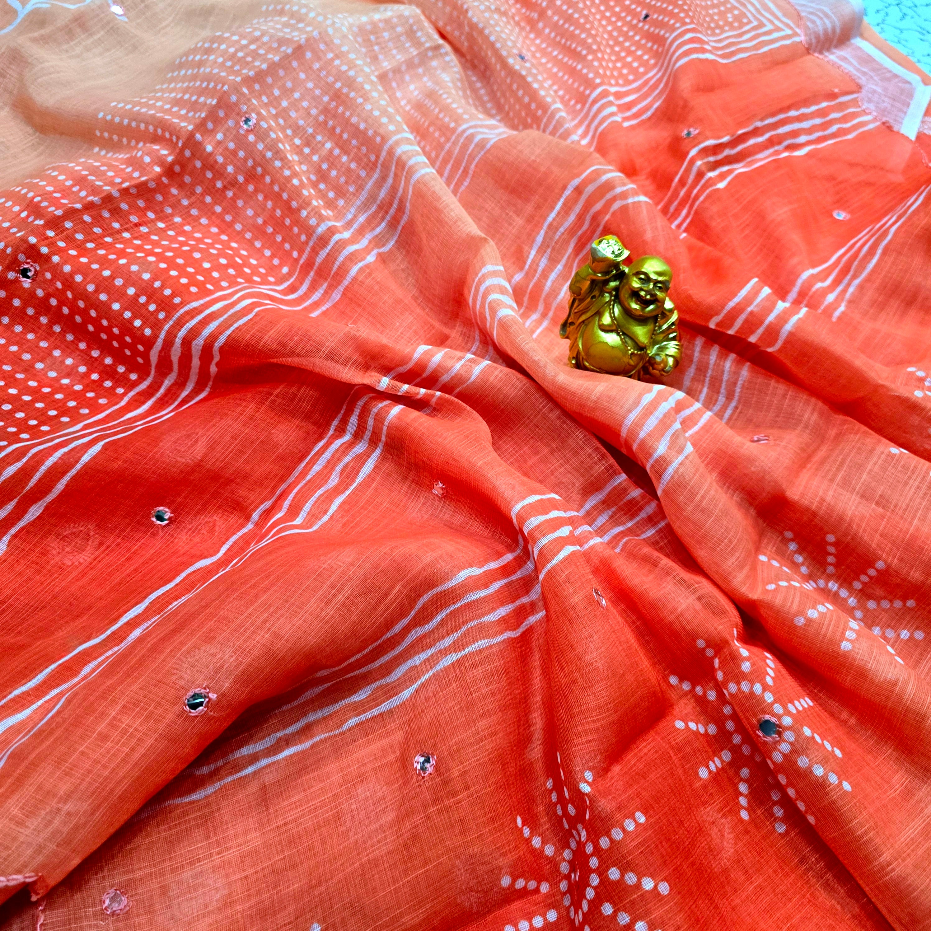 Soft Linen Cotton Mirror Work Saree