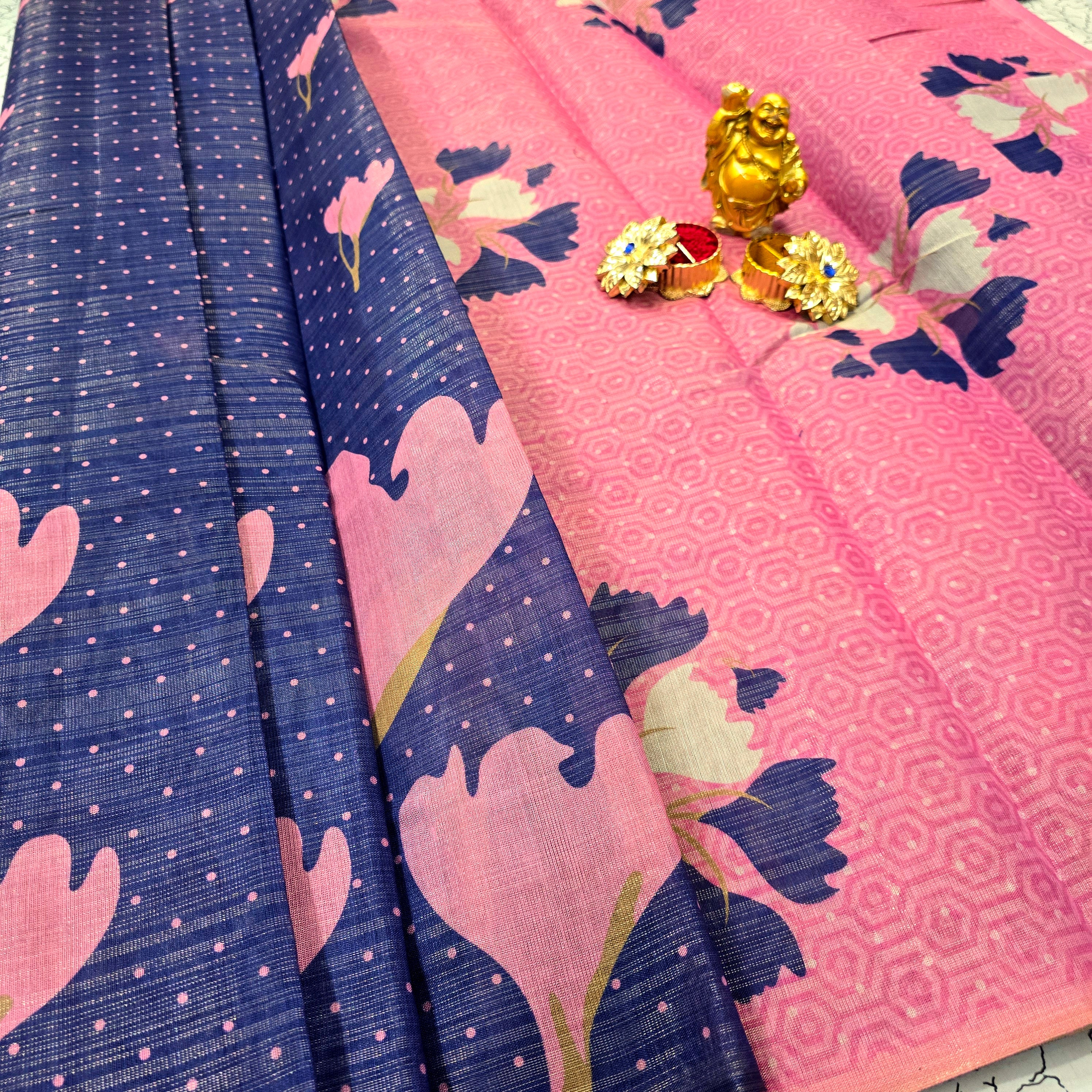 Floral Printed Linen Cotton Saree