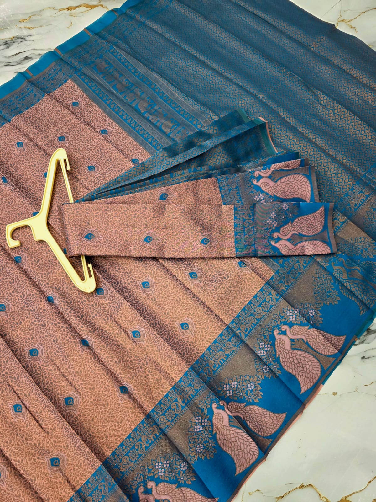 Peacock Feather Butta Design Silk Saree