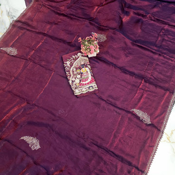 Party Wear Embroidered Space Silk Saree