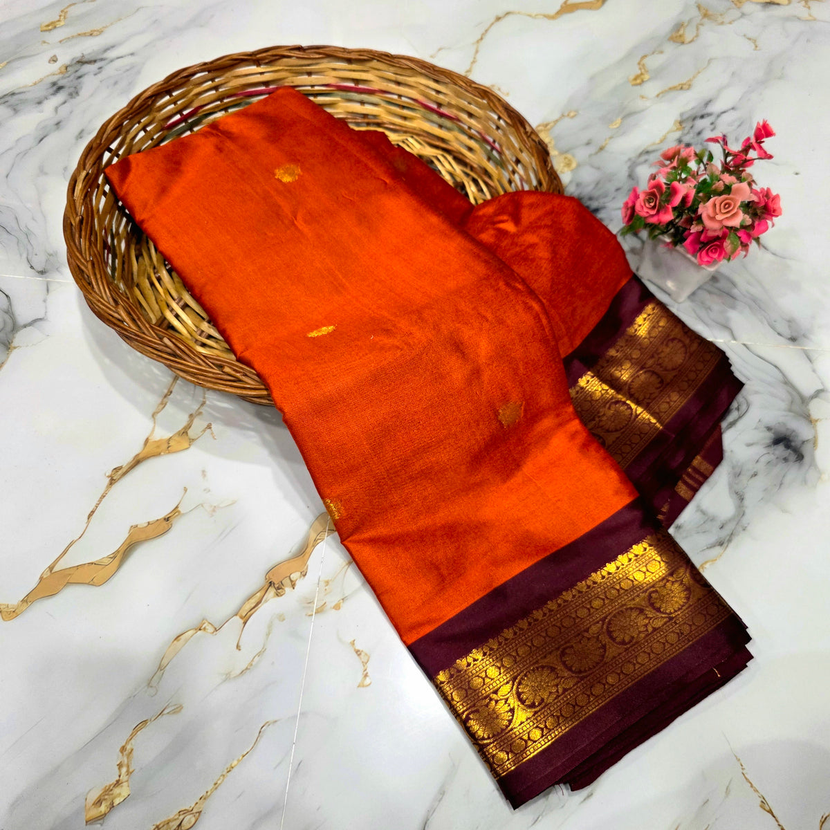 Rust Orange Silk Saree
