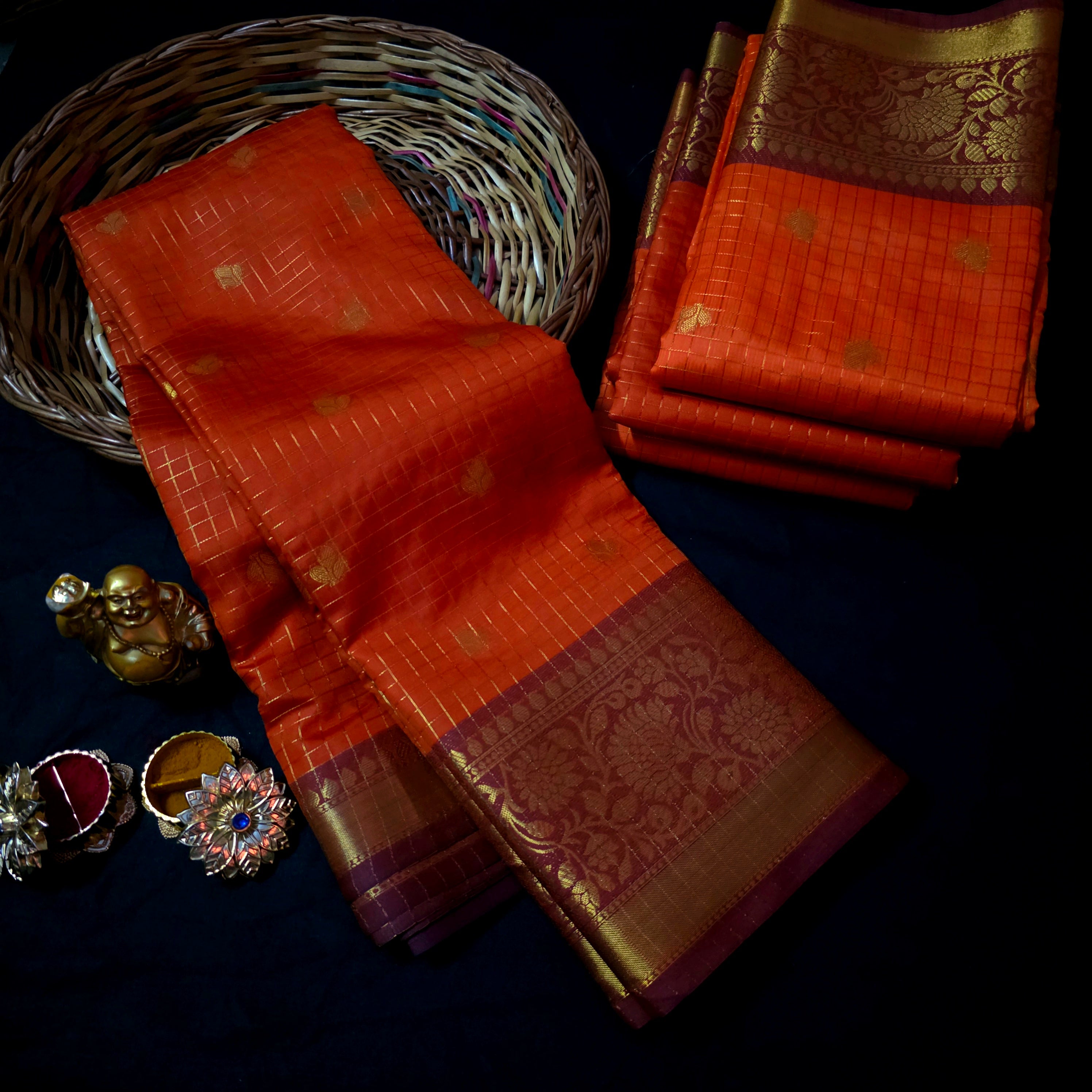 Traditional checked Zari Work Saree