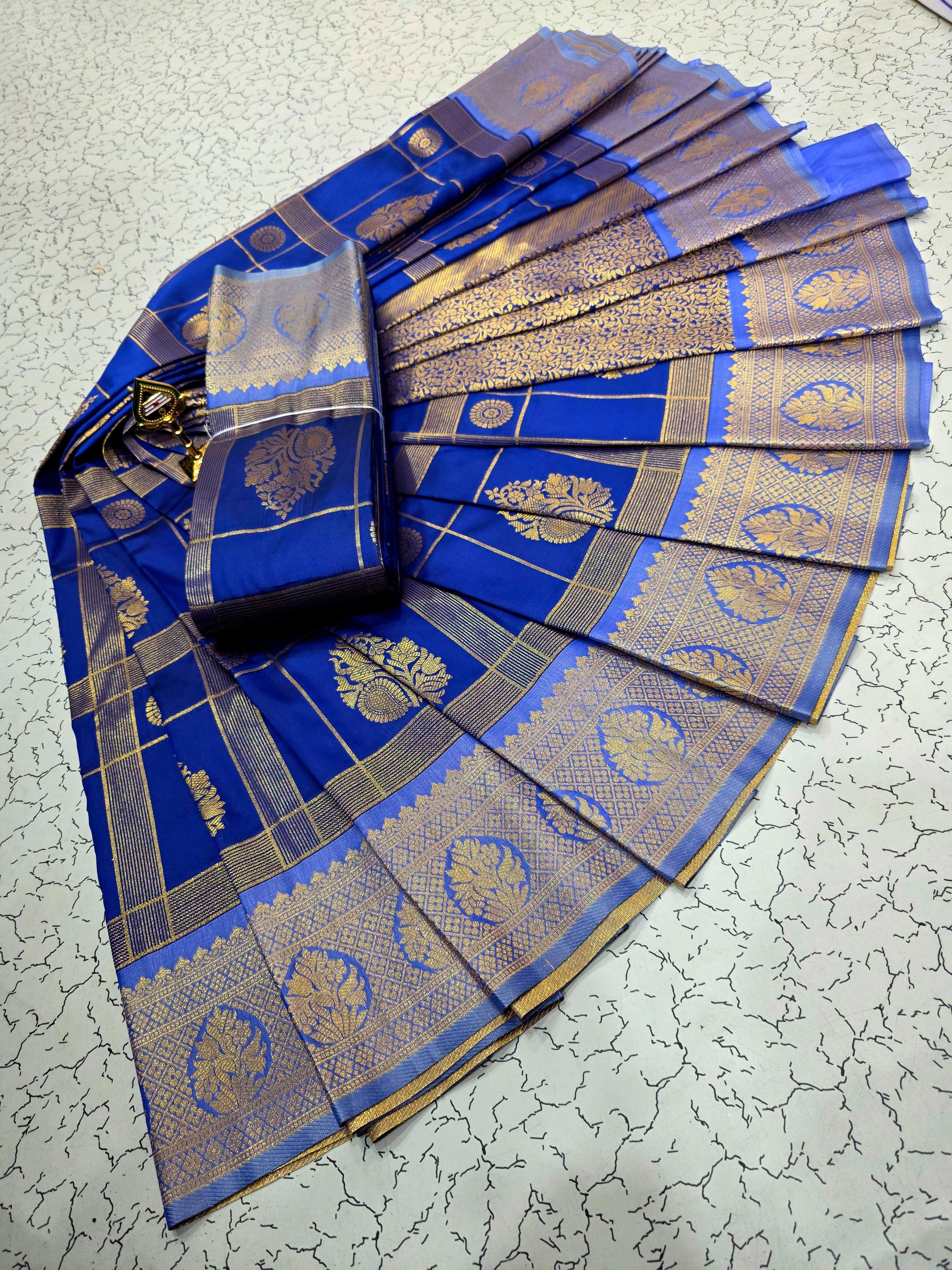 Own Production Premium Kanchi Checked Semi Silk - Ink Blue