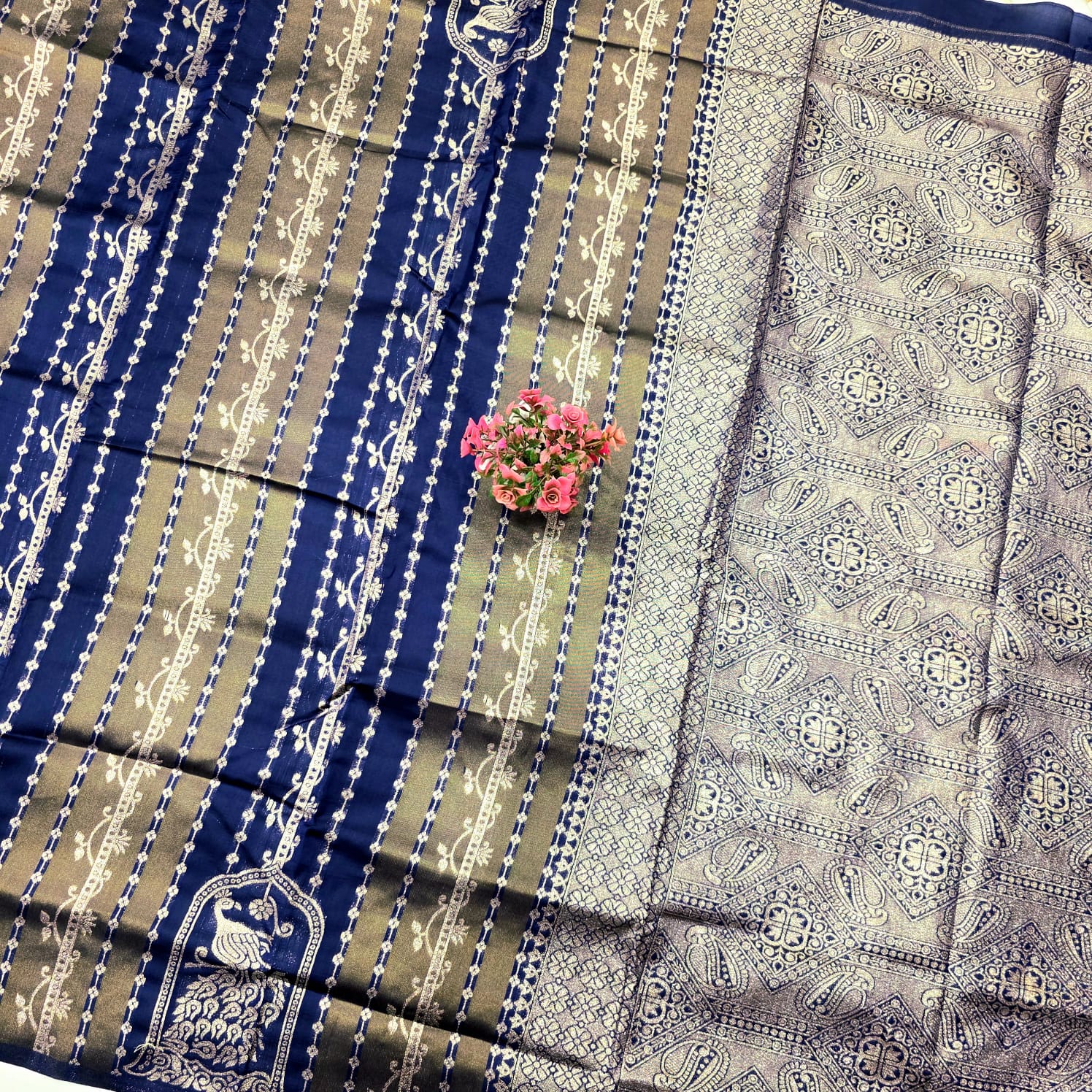 Silver Zari Vairaoosi Design Silk Saree