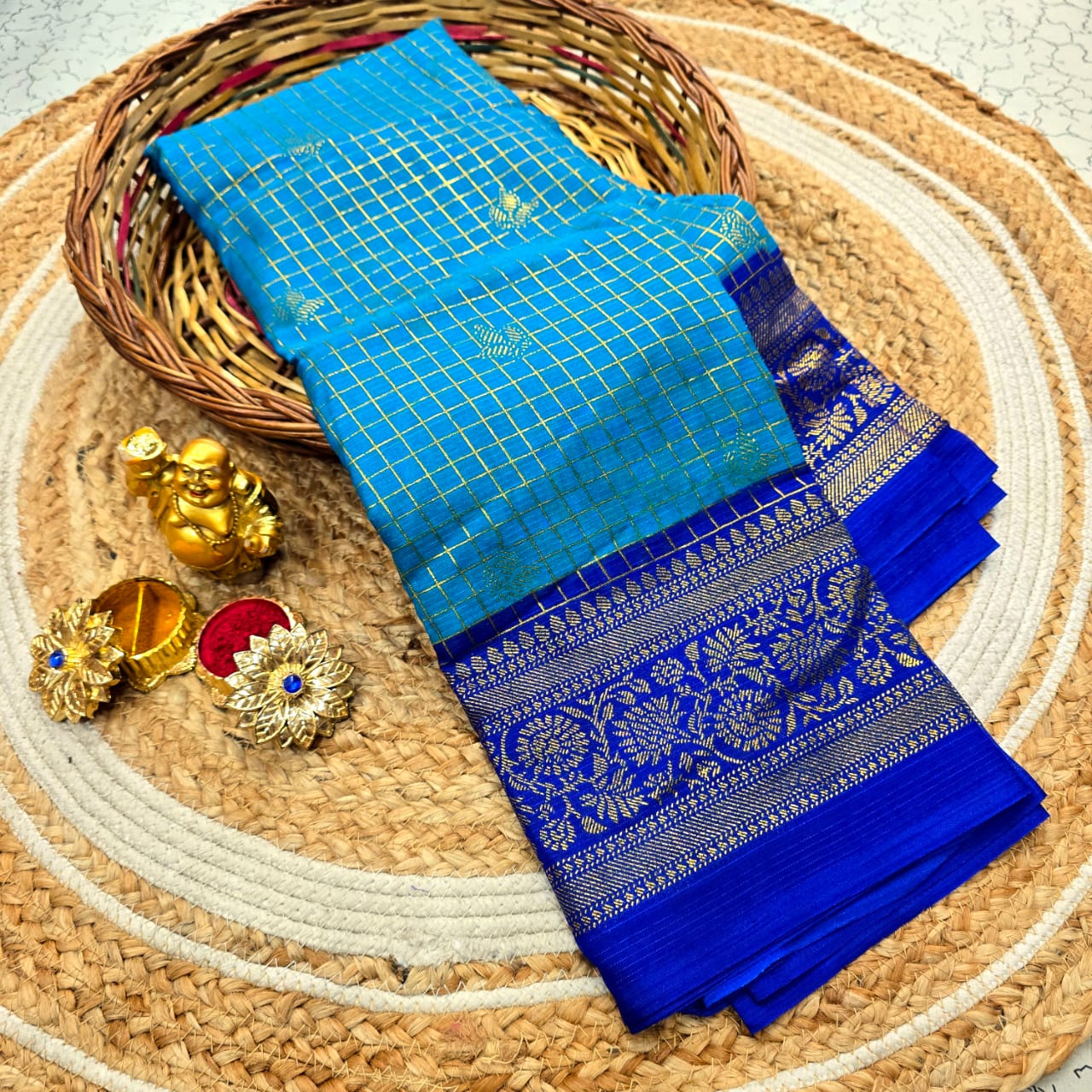 Premium Checked Zari Border Silk Saree
