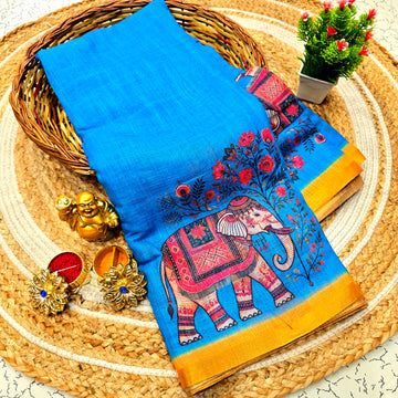 Linen Cotton Elephant Design Saree