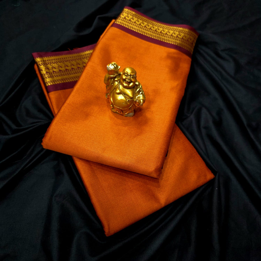 Rust Orange Zari Border Saree