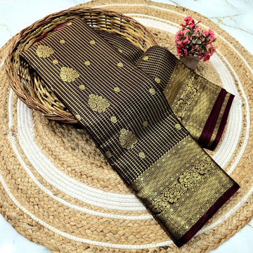 Coffee Brown Checked Zari Silk Saree