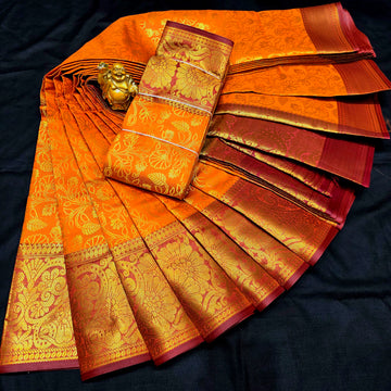 Orange Tissue Bridal Saree