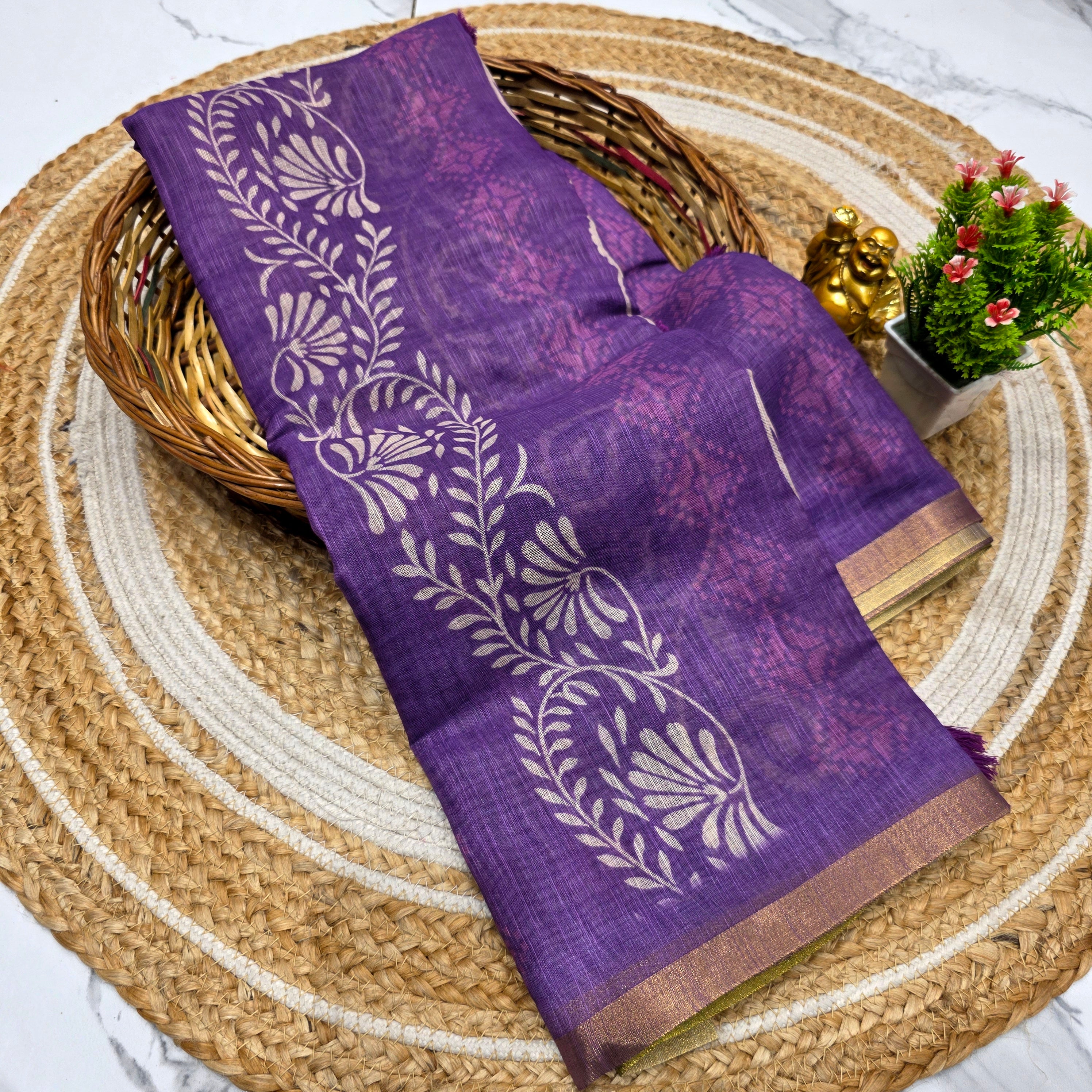 Floral Linen Cotton Saree