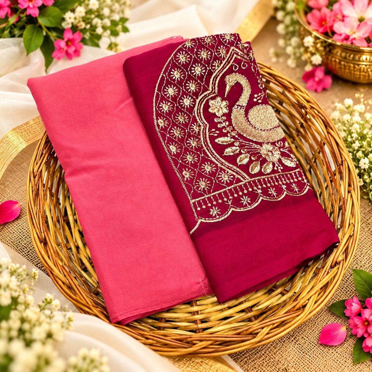 Crush Silk Saree With Embroidered Work Blouse
