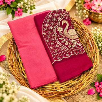 Crush Silk Saree With Embroidered Work Blouse