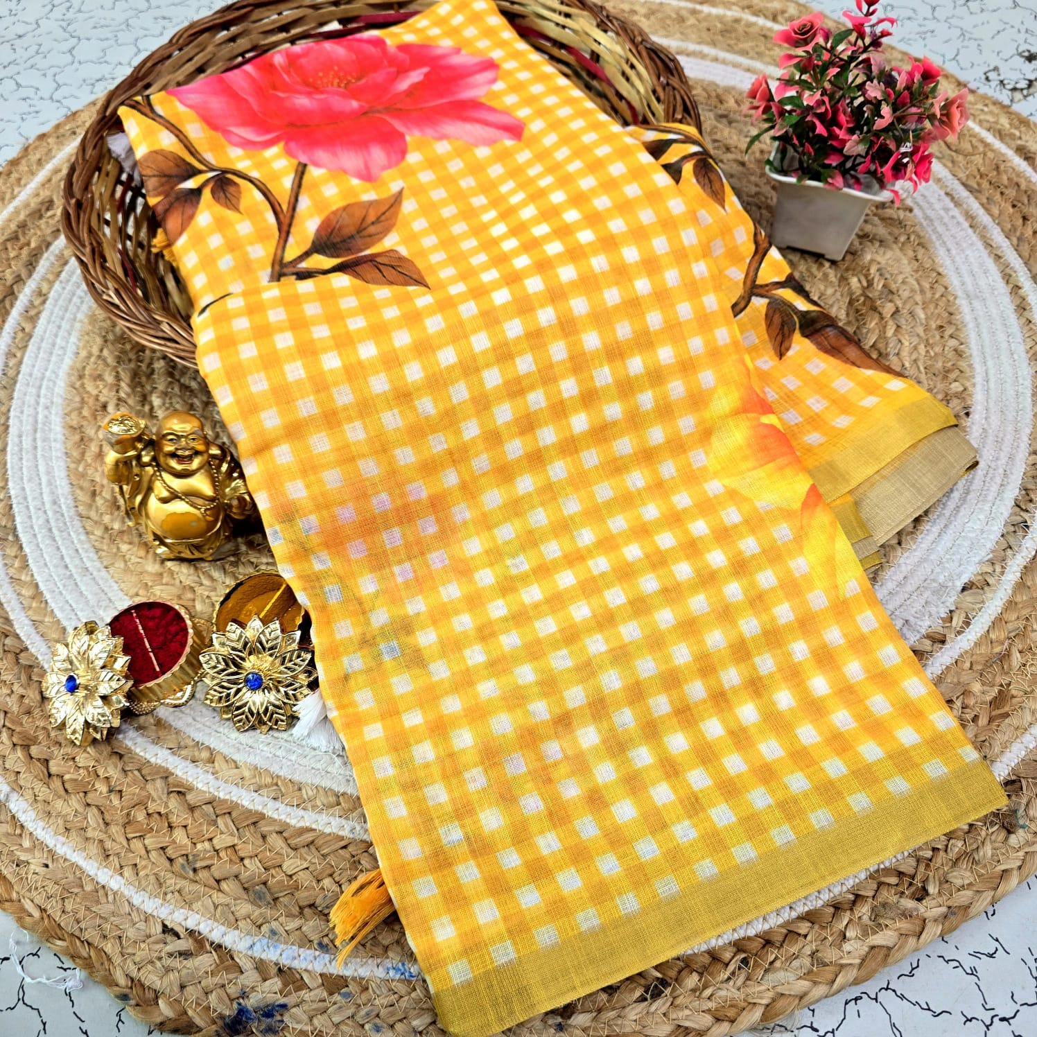 Fancy Linen Checked Saree
