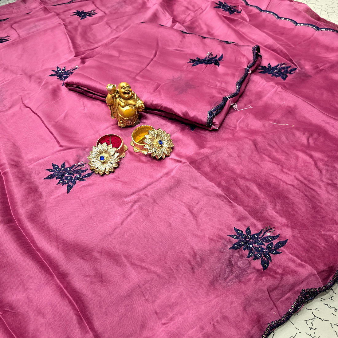 Elegant Georgette Embroidery Work Saree