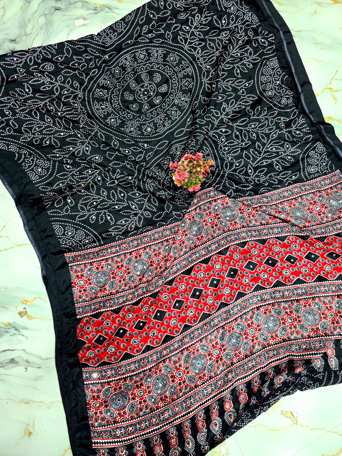 Kalamkari Printed Mirror work Saree