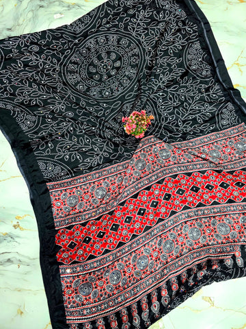 Kalamkari Printed Mirror work Saree